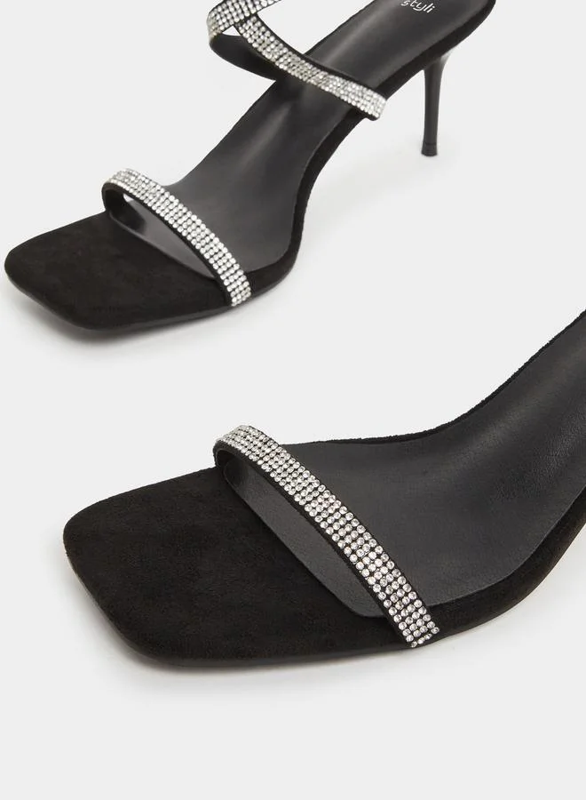 Styli Women Black Embellished Ankle Strap Sandals